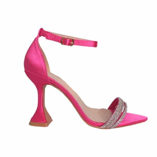 BD112 fuchsia satin sandal with rhinestones and ankle strap